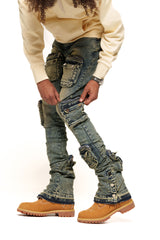JOURNEY TO GREATNESS" CARGO FLARE STACK DENIM (NAVY BLUE)