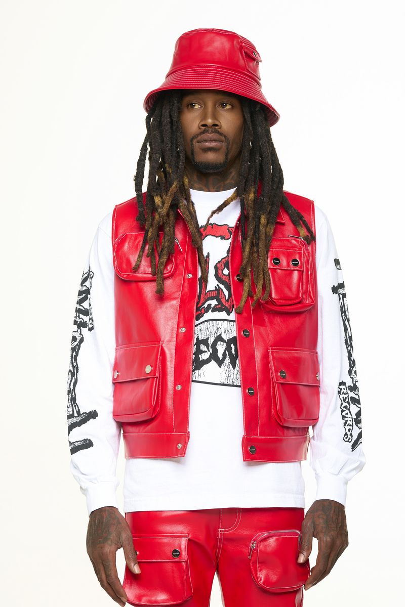 "FLOAT ON" CARGO LEATHER VEST (RED)