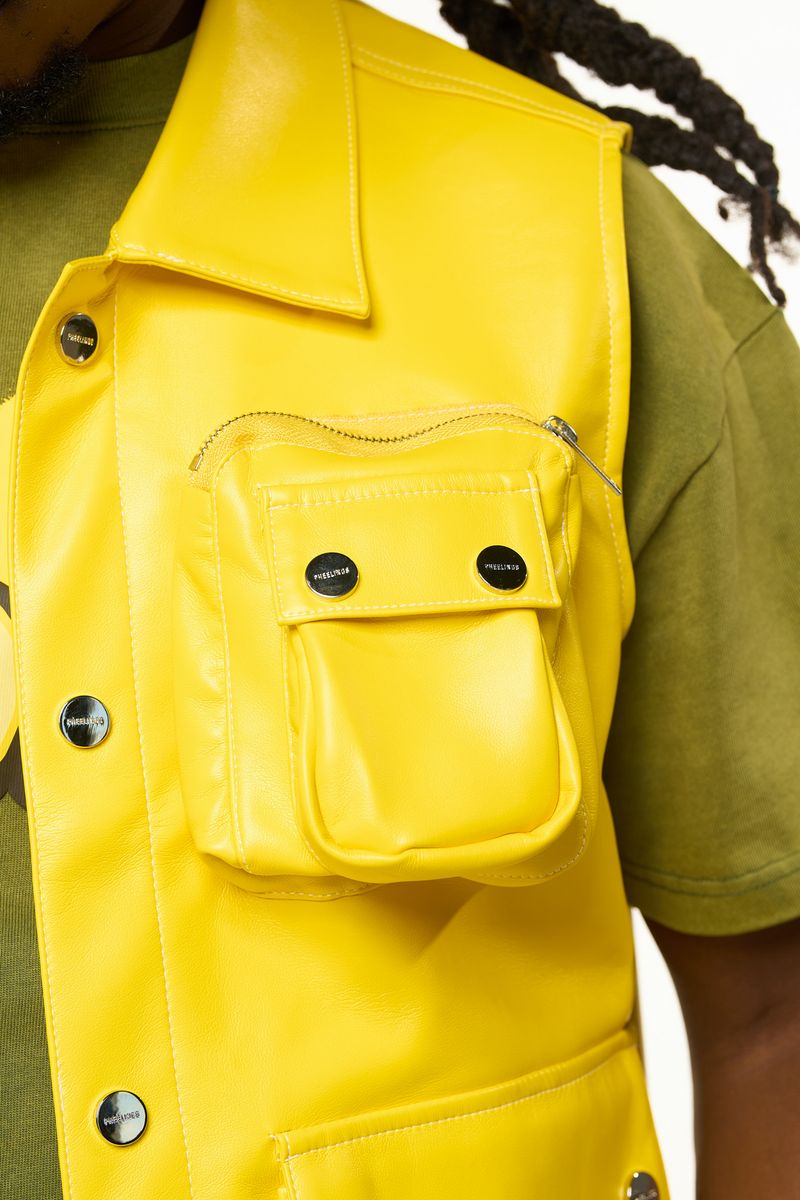 "FLOAT ON" CARGO LEATHER VEST (CANARY YELLOW)