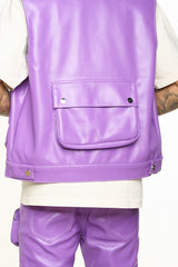 "FLOAT ON" CARGO LEATHER VEST (ELECTRIC VIOLET)