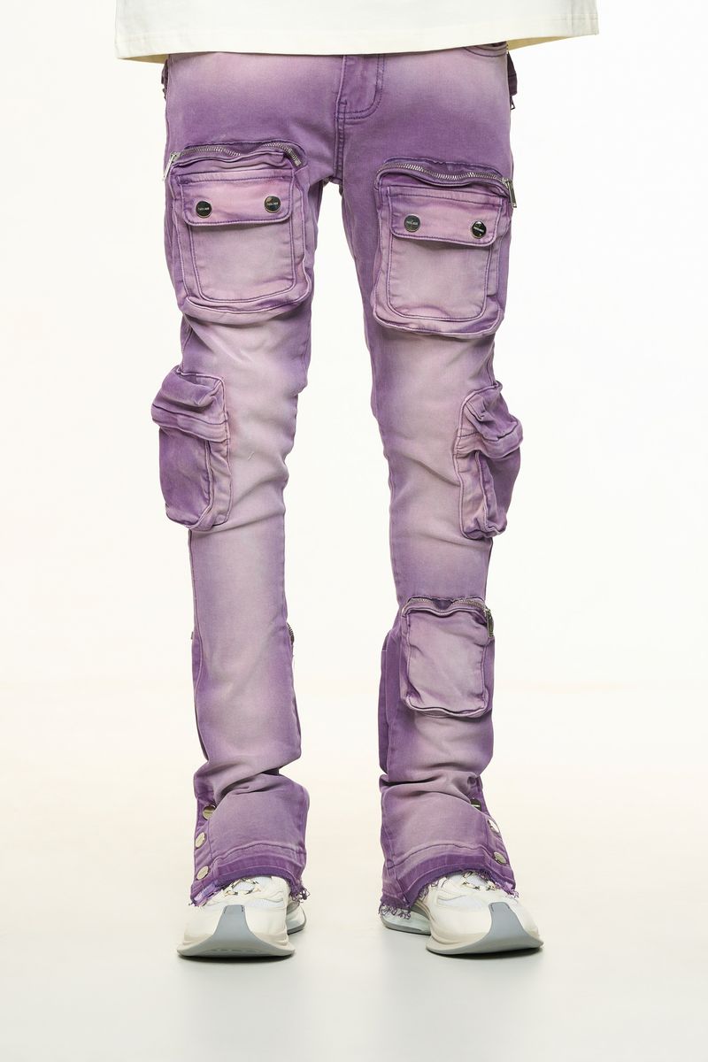 "JOURNEY TO GREATNESS" CARGO FLARE STACK DENIM (LAVANDER)