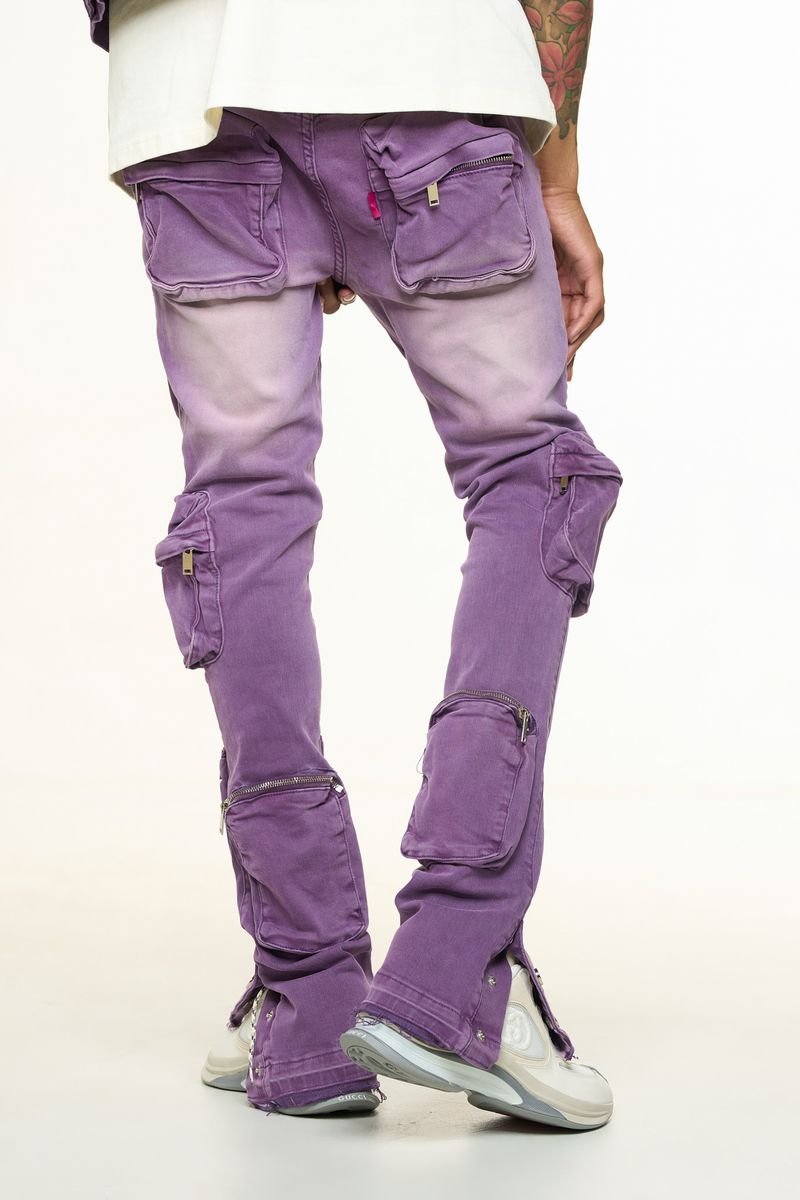 "JOURNEY TO GREATNESS" CARGO FLARE STACK DENIM (LAVANDER)