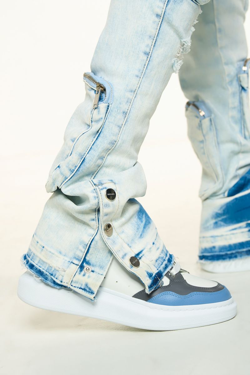 "JOURNEY TO GREATNESS" CARGO FLARE STACK DENIM (LIGHT BLUE)