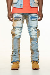 "JOURNEY TO GREATNESS" CARGO FLARE STACK DENIM (ORANGE OVER-DYE)