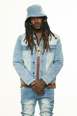 "NEW EMOTIONS" EMBOSSED DENIM JACKET (LIGHT BLUE STONE WASH)