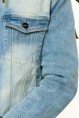 "NEW EMOTIONS" EMBOSSED DENIM JACKET (LIGHT BLUE STONE WASH)