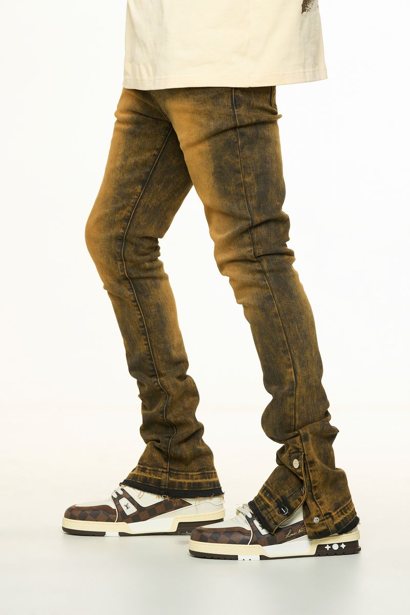 "EMOTIONALLY DRIVEN"FLARE STACK DENIM (BROWN VINTAGE WASH)