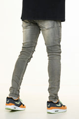 "LOVE IS PAIN" EMBOSSED SKINNY DENIM (CHARCOAL GREY/SAND)