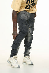 "LUCID DREAMS" CARGO SKINNY DENIM (FADED BLACK)