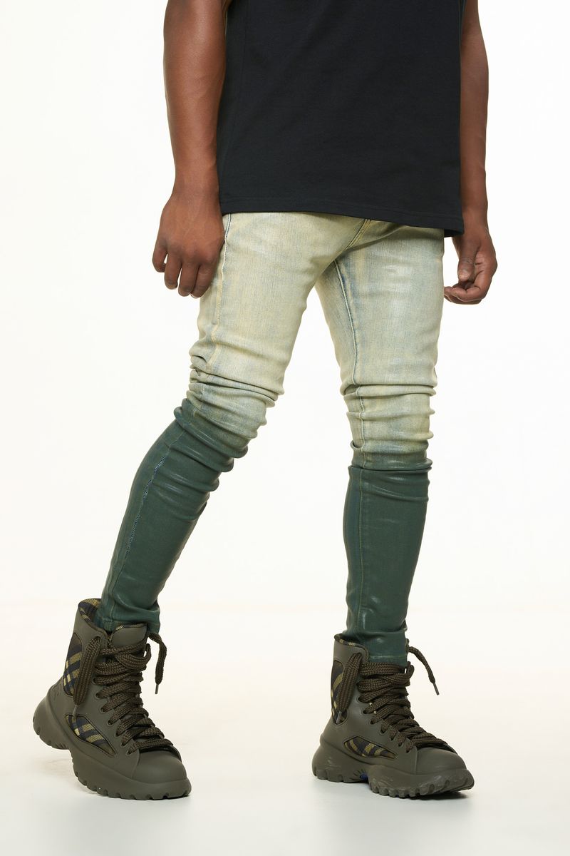 "INNER PEACE" SKINNY DENIM (FOREST GREEN GRADIENT WAX)