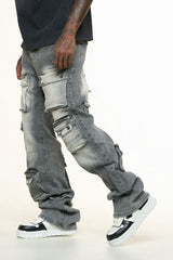 "HEAVY THOUGHTS" CARGO BAGGY DENIM (CHARCOAL GREY WASH)