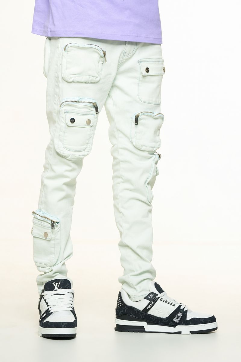 "LUCID DREAMS" CARGO SKINNY DENIM (FADED LIGHT BLUE)