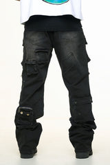 "HEAVY THOUGHTS" CARGO BAGGY DENIM (BLACK WASH)