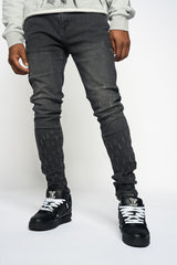 "SURVIVED" SKINNY DENIM (Black Wash)