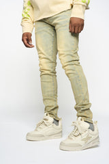 "SURVIVED" SKINNY DENIM (MEDIUM BLUE/GREEN)