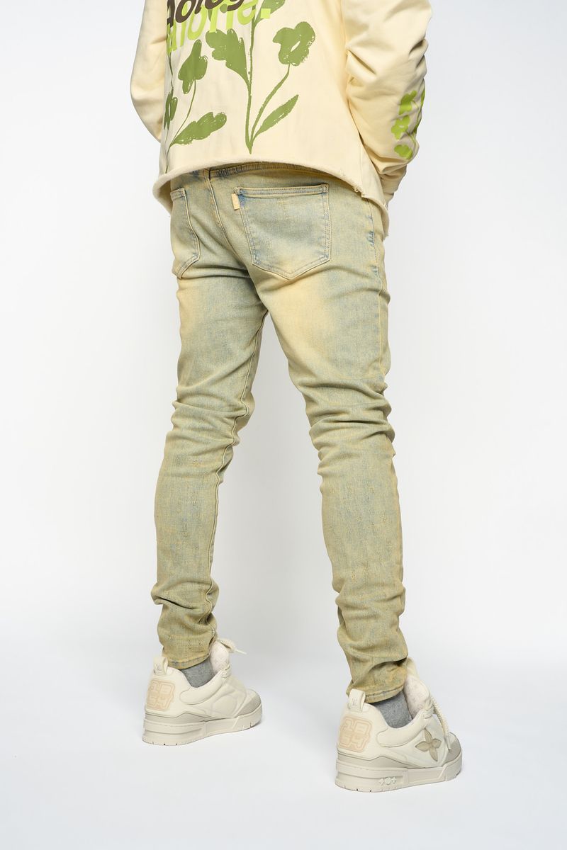 "SURVIVED" SKINNY DENIM (MEDIUM BLUE/GREEN)