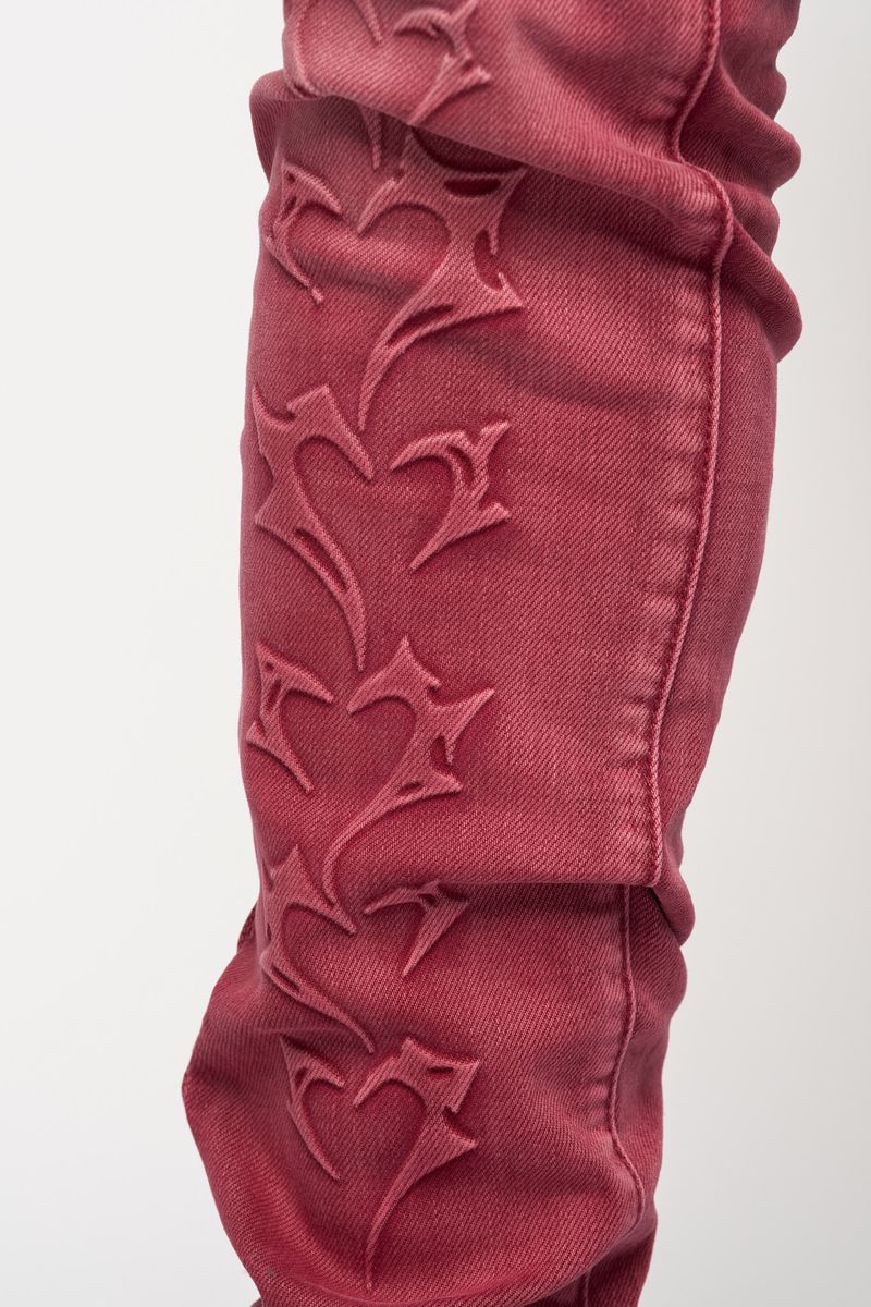 "SHATTERED HEARTS" SKINNY DENIM (BURGUNDY)