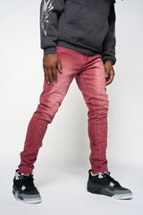 "SHATTERED HEARTS" SKINNY DENIM (BURGUNDY)