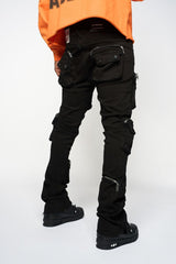 JOURNEY TO GREATNESS"  CARGO FLARE STACK DENIM (JET BLACK)