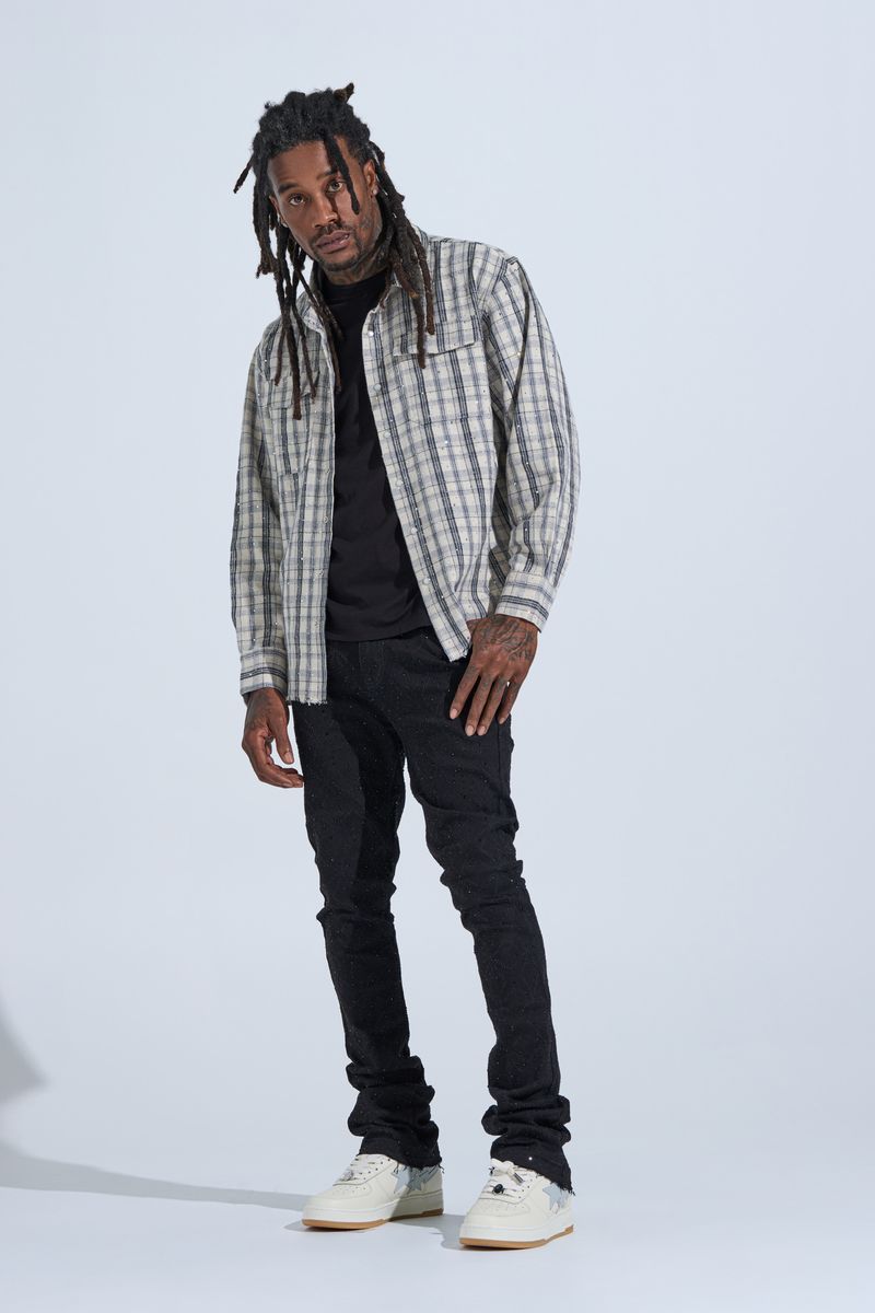 "FIRST MILLION" RHINESTONE STACK DENIM (JET BLACK)