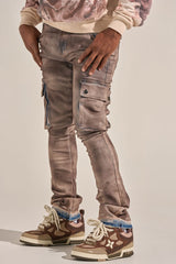 "BUILT TO HEAL" STACK CARGO DENIM (FADED MAROON)