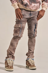 "BUILT TO HEAL" STACK CARGO DENIM (FADED MAROON)