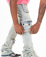 "JOURNEY TO GREATNESS" CARGO FLARE STACK DENIM