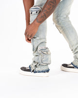 "JOURNEY TO GREATNESS" CARGO FLARE STACK DENIM