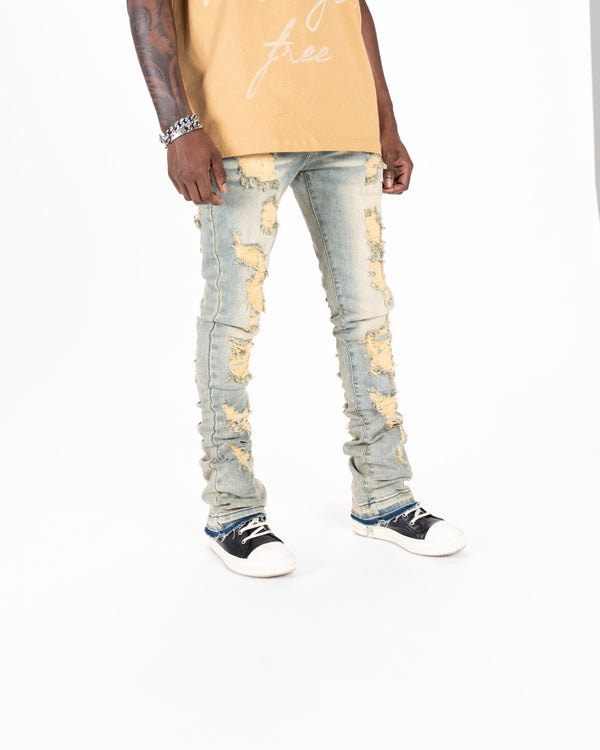 "SEIZE THE DAY" FLARE STACK DENIM