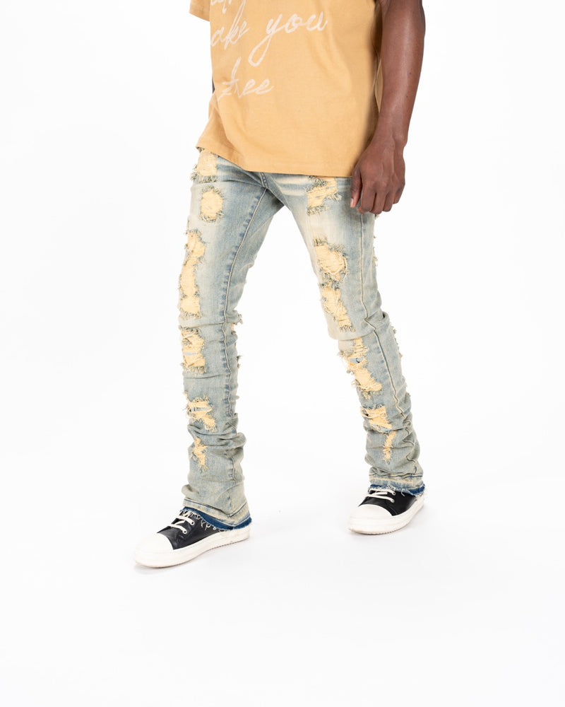 "SEIZE THE DAY" FLARE STACK DENIM