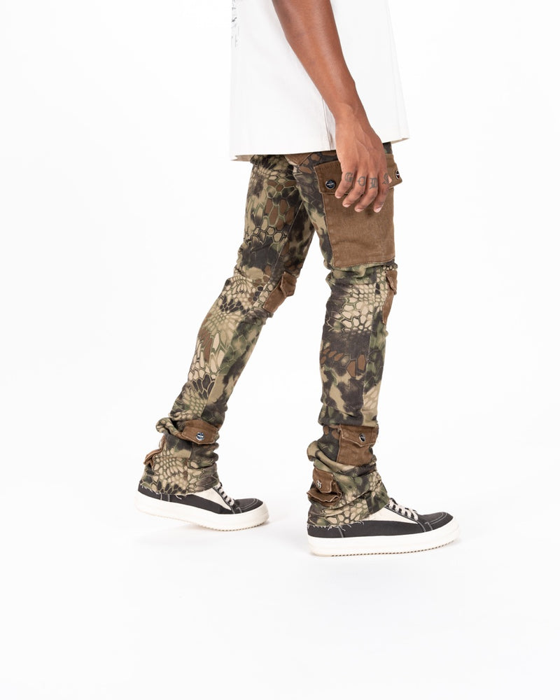 "MY PLEASURE" CARGO FLARE STACK DENIM