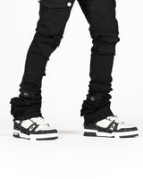 "MY PLEASURE" CARGO FLARE STACK DENIM