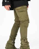 "MY PLEASURE" CARGO FLARE STACK DENIM