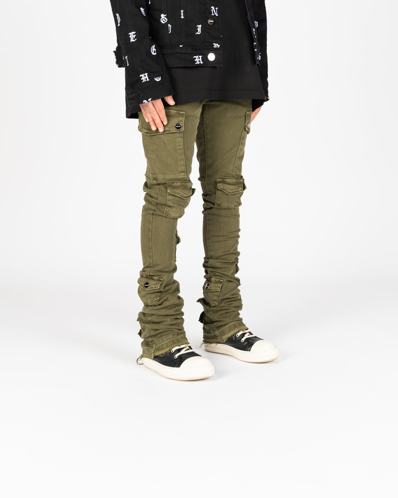 "MY PLEASURE" CARGO FLARE STACK DENIM