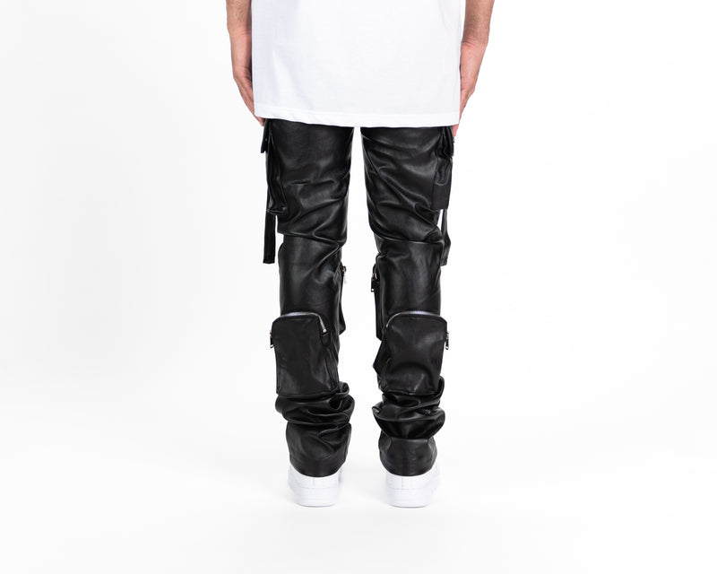 "NEVER LOOK BACK" CARGO FLARE STACK LEATHER