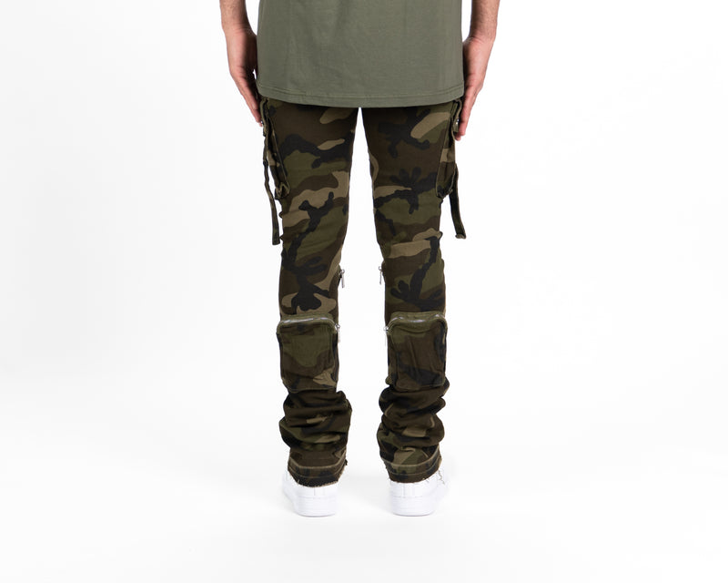 "NEVER LOOK BACK" CARGO FLARE STACK DENIM