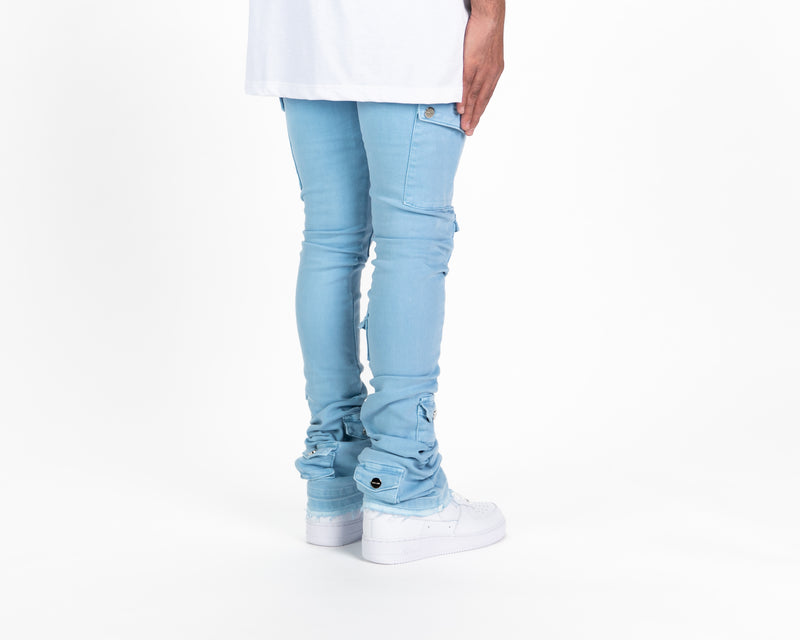 "MY PLEASURE" CARGO FLARE STACK DENIM