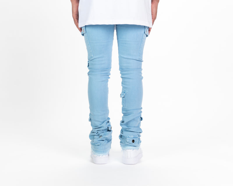 "MY PLEASURE" CARGO FLARE STACK DENIM