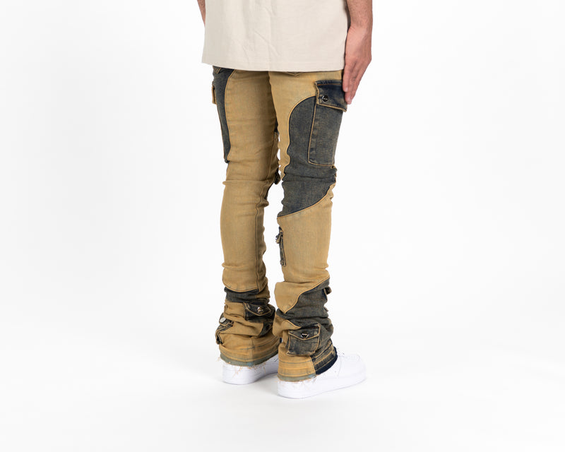 "MY PLEASURE" CARGO FLARE STACK DENIM