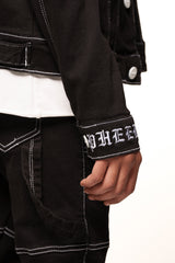 "DEFYING ODDS" DENIM JACKET (JET BLACK/WHITE)