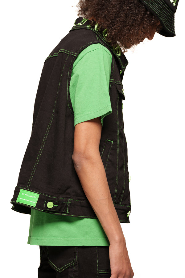 "DEFYING ODDS" VEST (JET BACK/LIME GREEN)