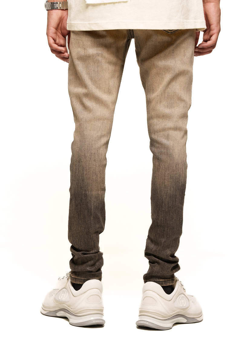 "INNER PEACE" WAX SKINNY DENIM (DARK BROWN)