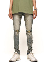 "DETERMINED FORCAST" SKINNY DENIM (MEDIUM BLUE/SAND)