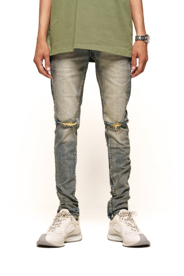 "DETERMINED FORCAST" SKINNY DENIM (MEDIUM BLUE/SAND)