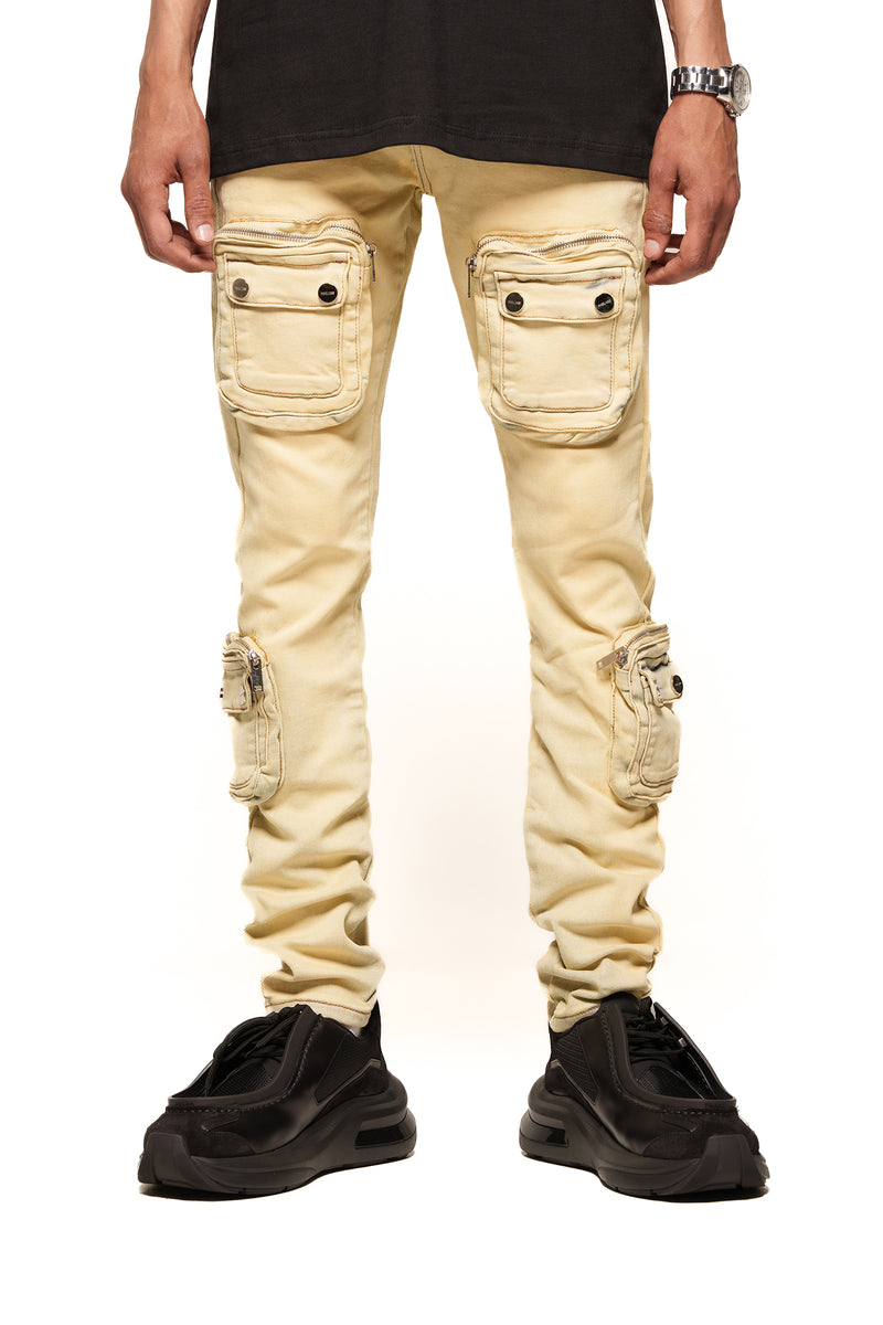 "TIME DON'T WAIT" CARGO SKINNY DENIM (SAND BLUE)