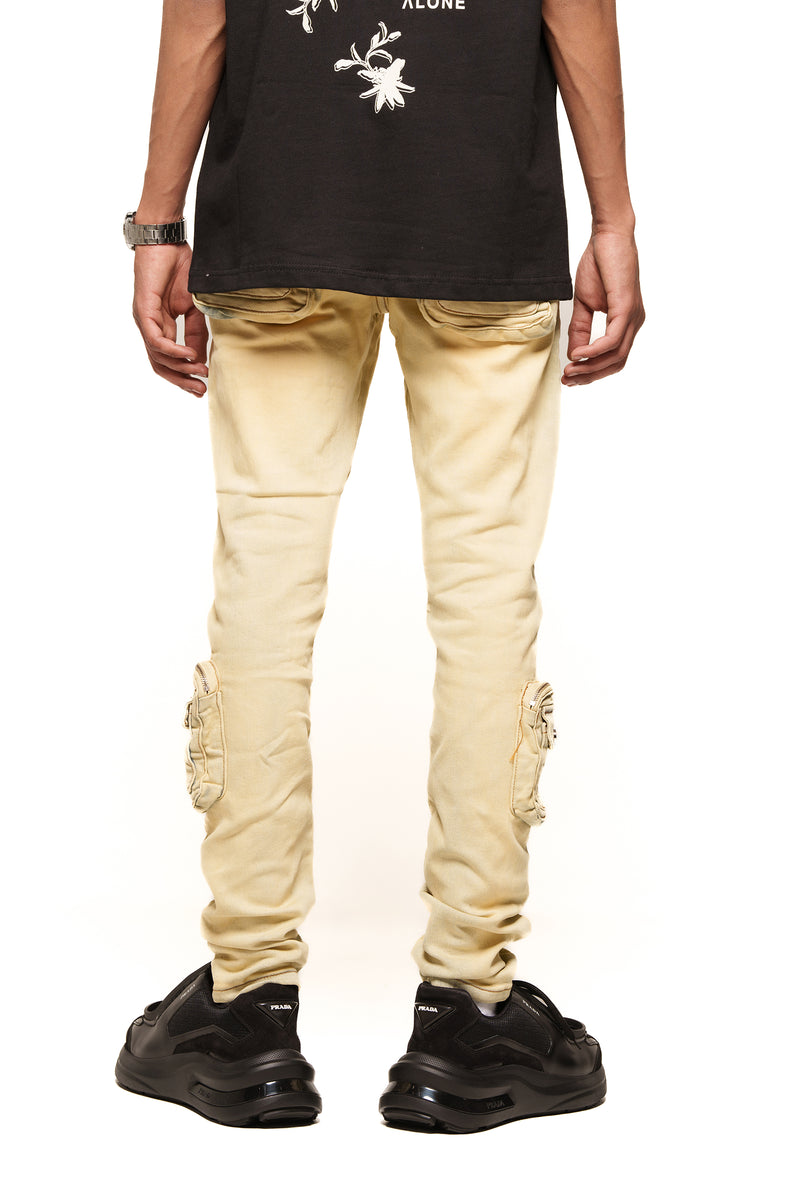 "TIME DON'T WAIT" CARGO SKINNY DENIM (SAND BLUE)