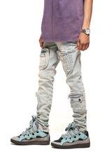 "TIME DON'T WAIT" CARGO SKINNY DENIM (LIGHT BLUE)