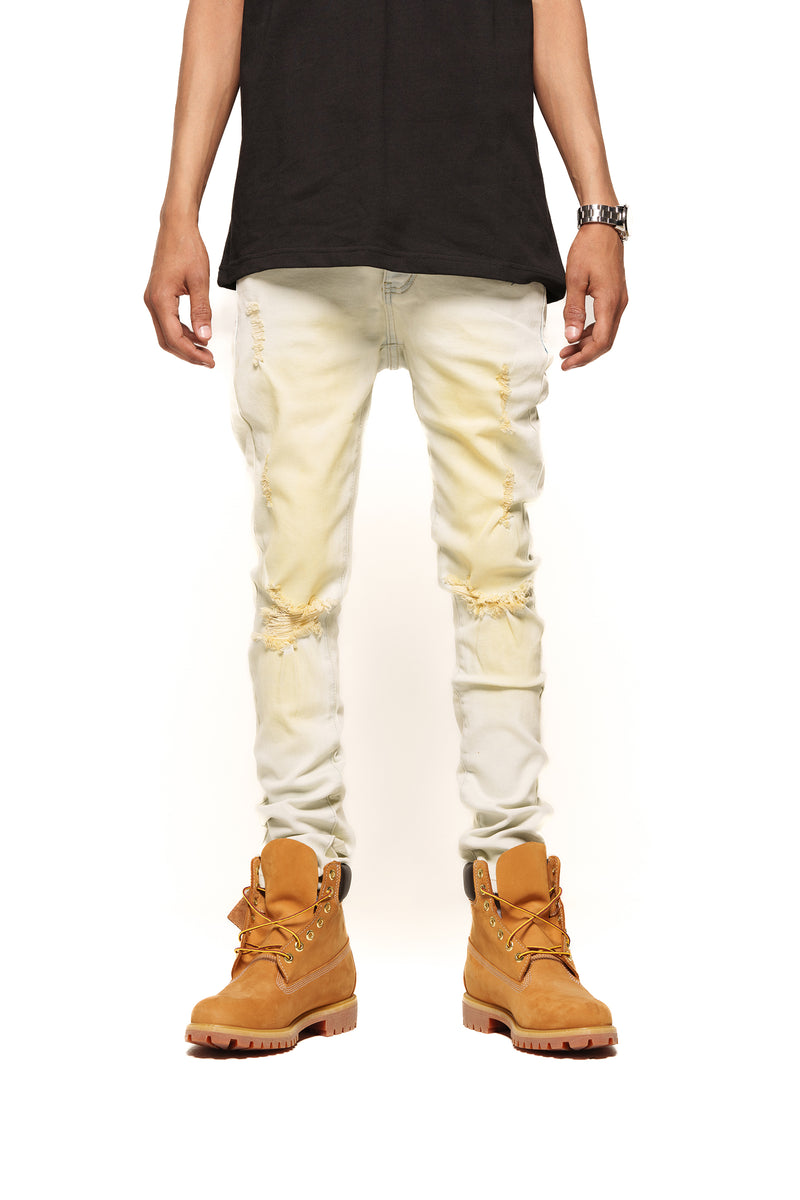 "CLEAR THE AIR" SKINNY DENIM (LIGHT BLUE/SAND)