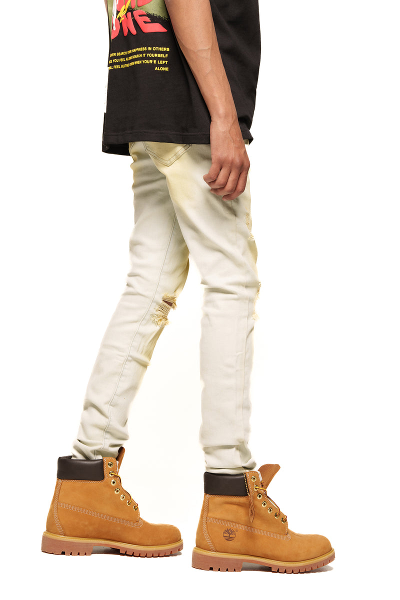 "CLEAR THE AIR" SKINNY DENIM (LIGHT BLUE/SAND)