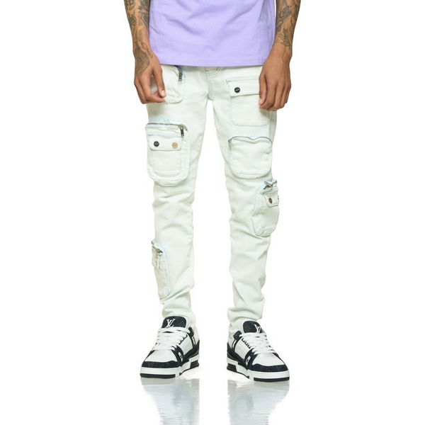 "LUCID DREAMS" CARGO SKINNY DENIM (FADED LIGHT BLUE)